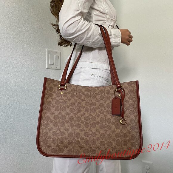 NWT Coach Retail C2591 Tyler Carryall In Signature Canvas Tan Rust Bag Tote - Picture 1 of 14
